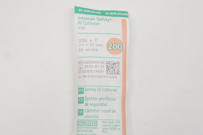 Braun 4252543-02 Introcan Safety IV Cath. 20G x 1inch